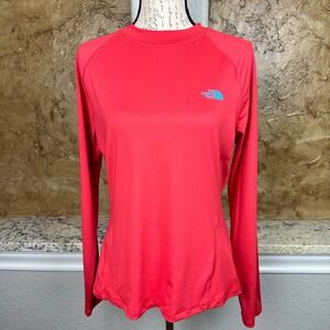 North Face Women's Class V Water Top‎ Large Red Snap Back Swim Rashguard LS
